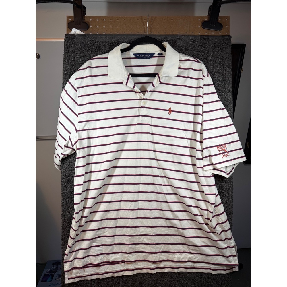 Polo Golf Ralph Lauren Polo Shirt Mens XL White Striped Pima Cotton Coral Ridge